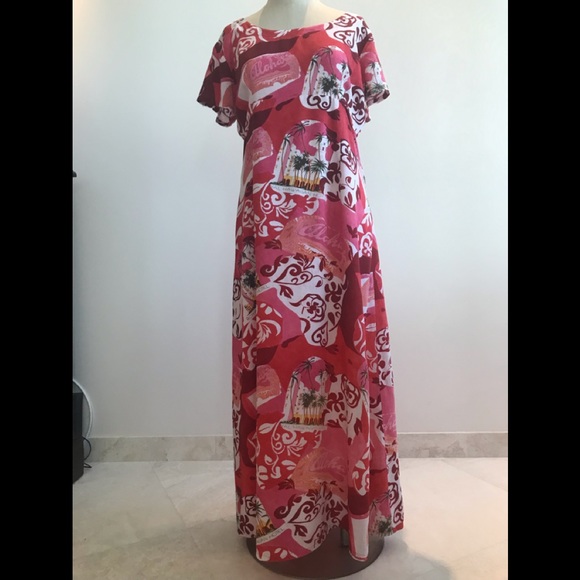 50s-60’s Vibe Jams World Empire Style Ladies Aloha Print Red/Pink sz Med Dress - Picture 6 of 6